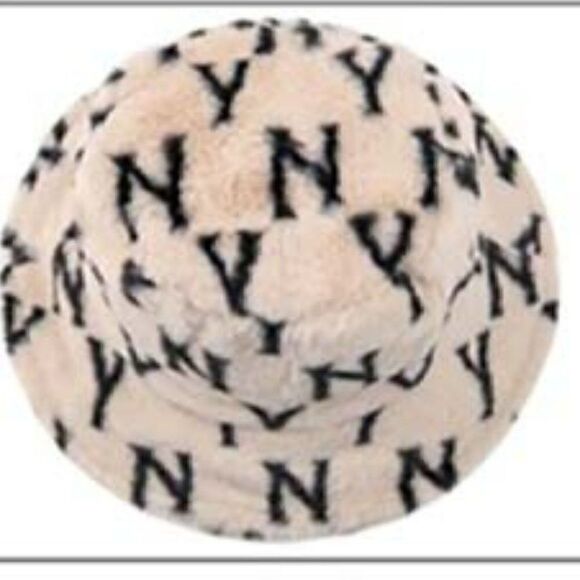 NY Patterned Beige Faux Fur Bucket Hat NWT - Picture 4 of 7